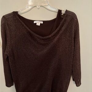 Coldwater Creek Shimmering Dark Brown Cowl Neck Sweater